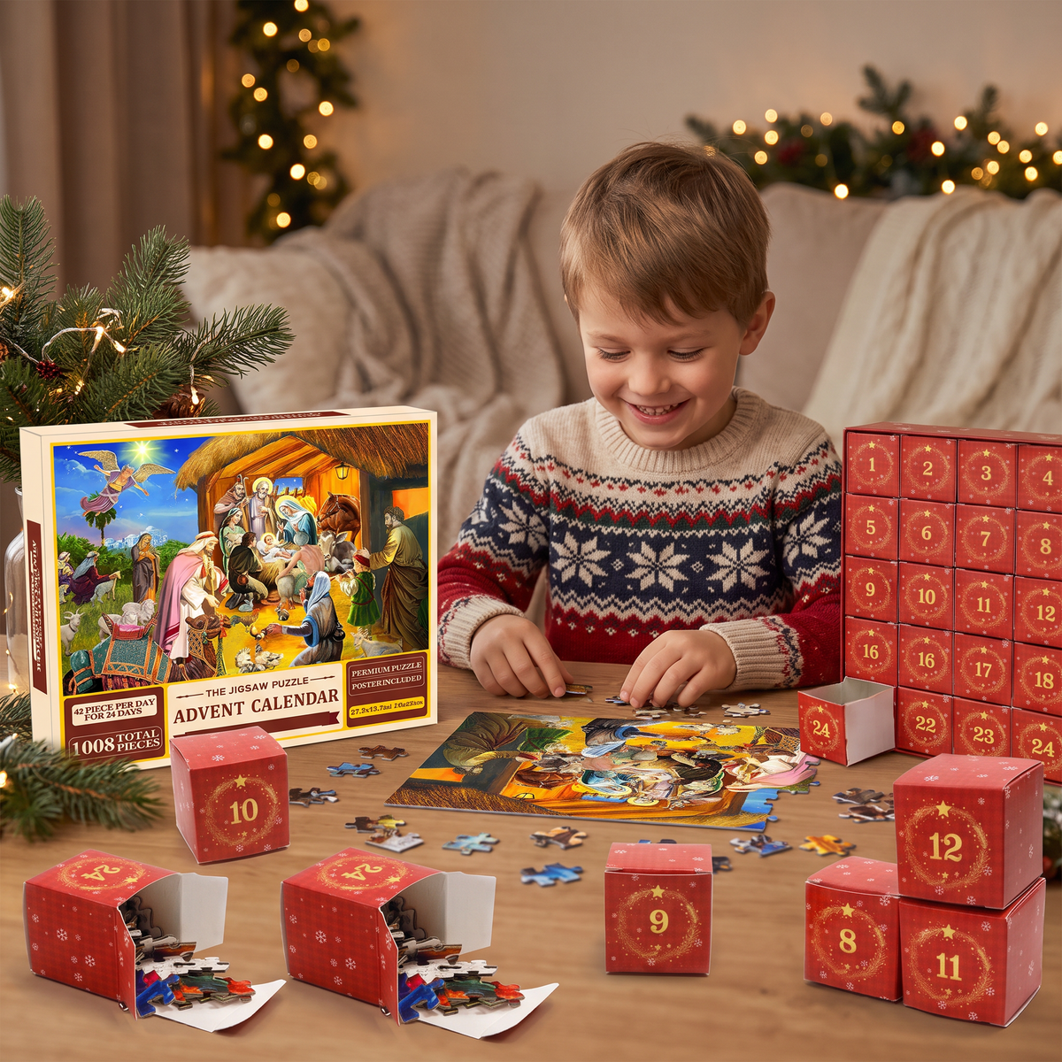 Weihnachts-Puzzle-Adventskalender – 24-Tage-Countdown-Set mit 1008 Teilen