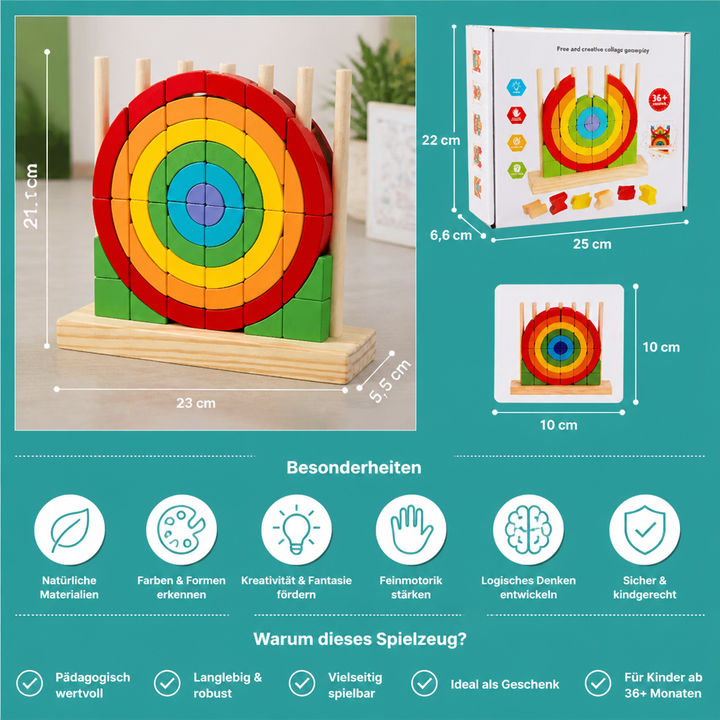 Montessori Holz-Regenbogen Stapel- & Zuordnungspuzzle