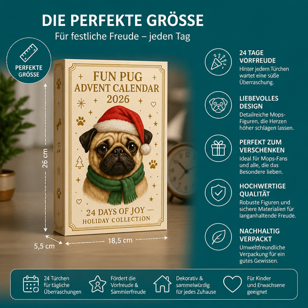 24-Tage Mops-Adventskalender mit Überraschungsfiguren