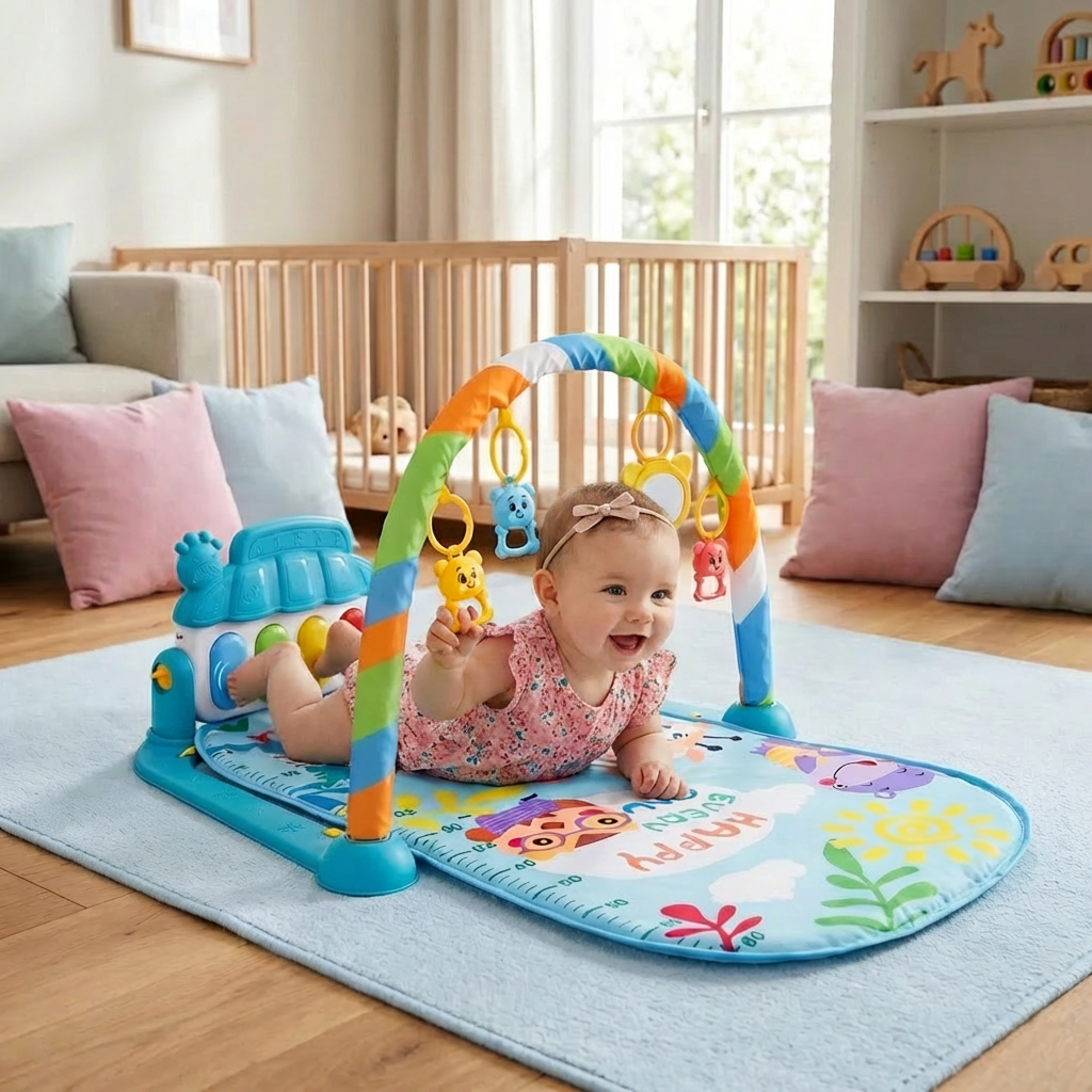 Baby Musik-Spielbogen mit Piano – Interaktive Sensorik Krabbeldecke für 0-24 Monate