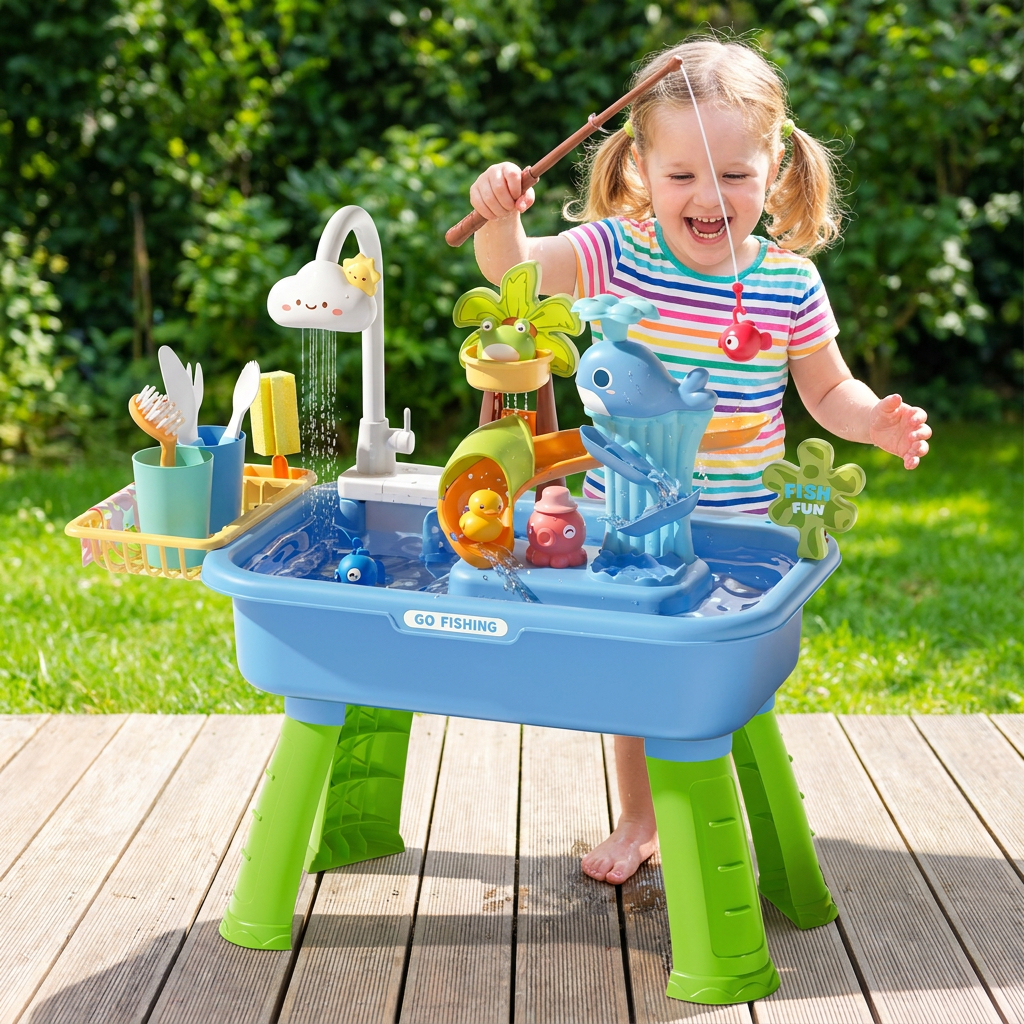Sommer Wasser-Spieltisch mit automatischem Wasserfluss – Interaktives Spielset für Kinder