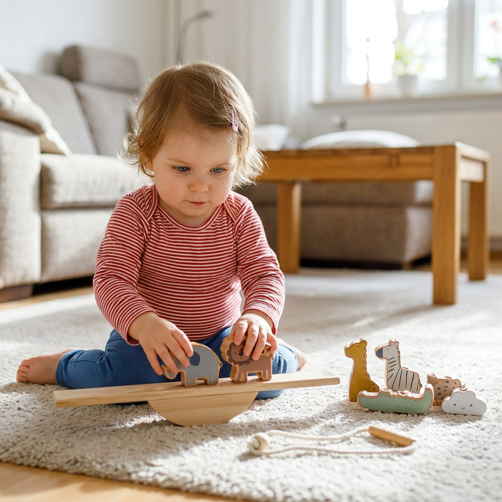 Montessori Balance-Wippe mit Holzsteinen
