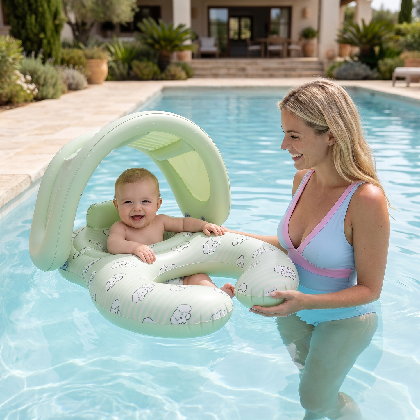 Aufblasbarer Eltern Baby Schwimmring mit Sonnendach