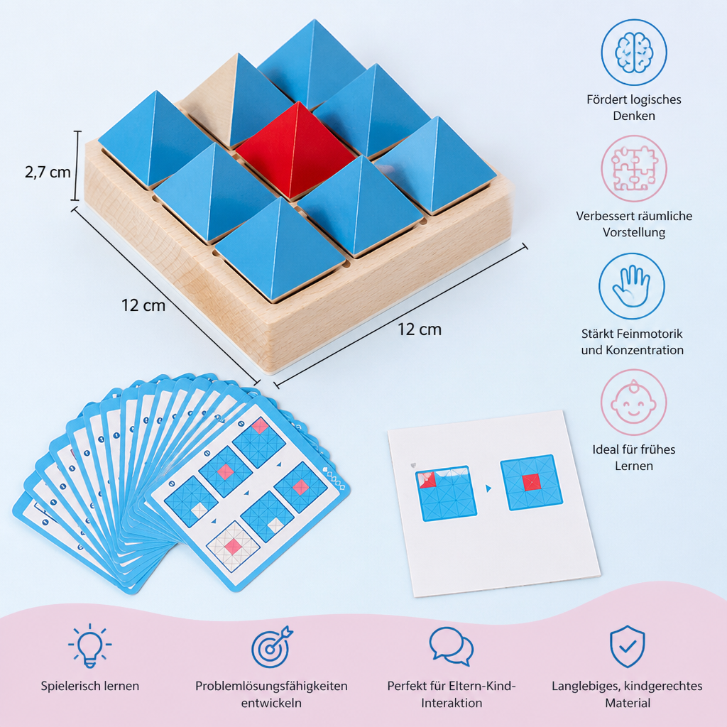Holzpuzzle mit geometrischen Mustern – Spiel zur Förderung von Logik und räumlichem Denken