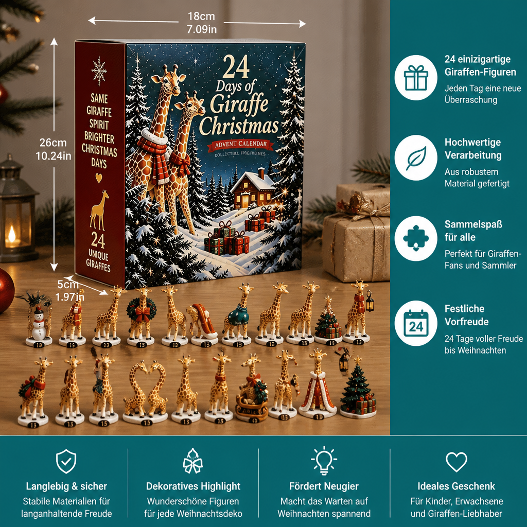 24-Tage-Weihnachts-Adventskalender mit Giraffenfiguren