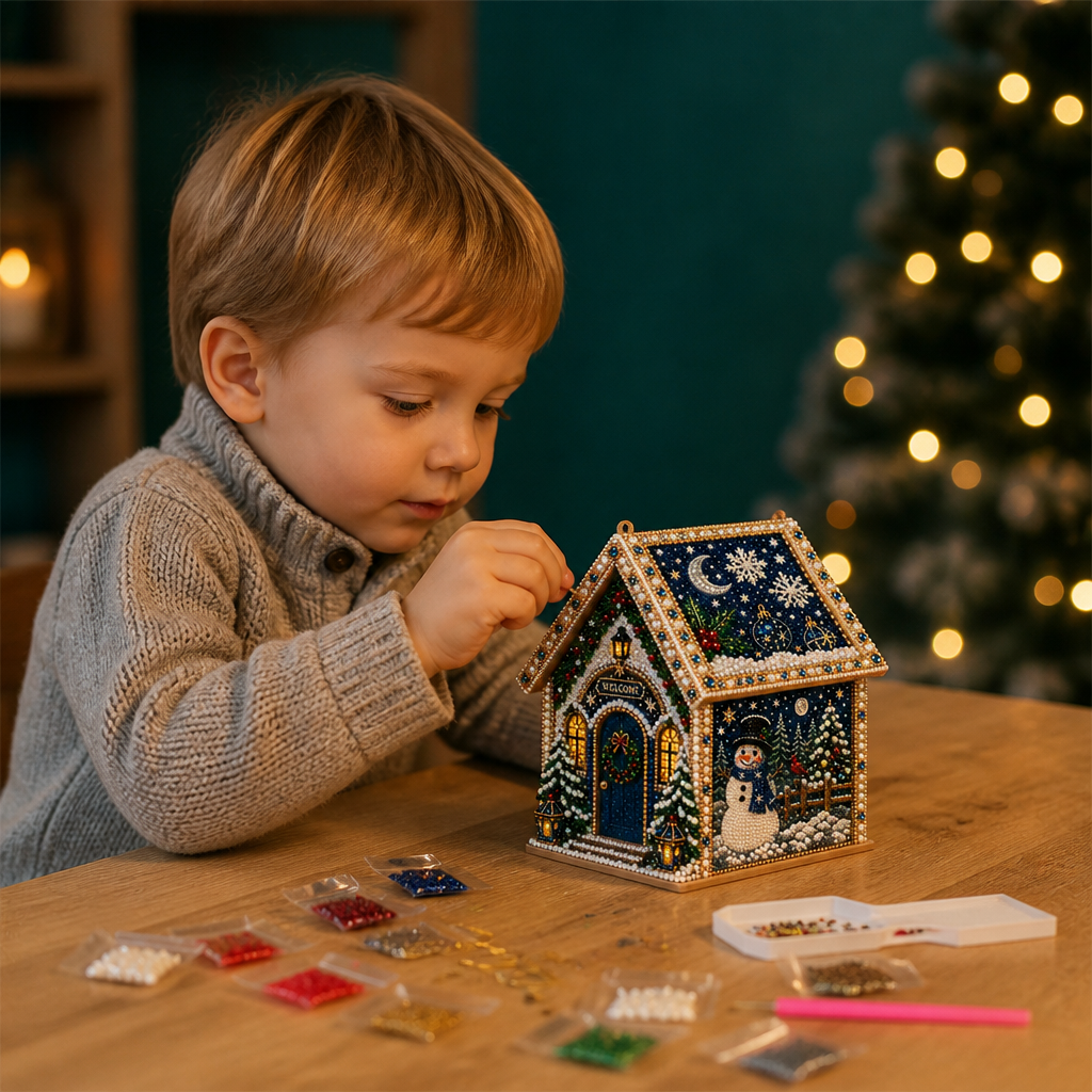DIY-3D-Lebkuchenhaus-Puzzle aus Holz & Diamond-Art-Set