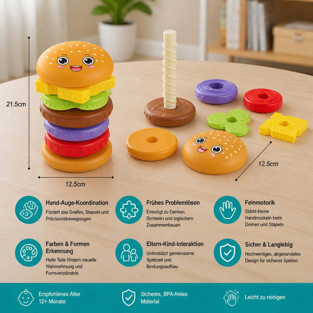 Interaktives rotierendes Burger-Stapelspiel