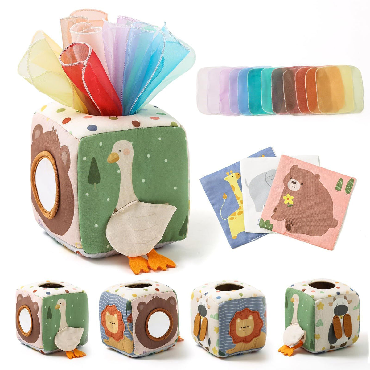 Montessori Baby Sensorik-Tücherbox – Weiches Knister- & Fühlspiel
