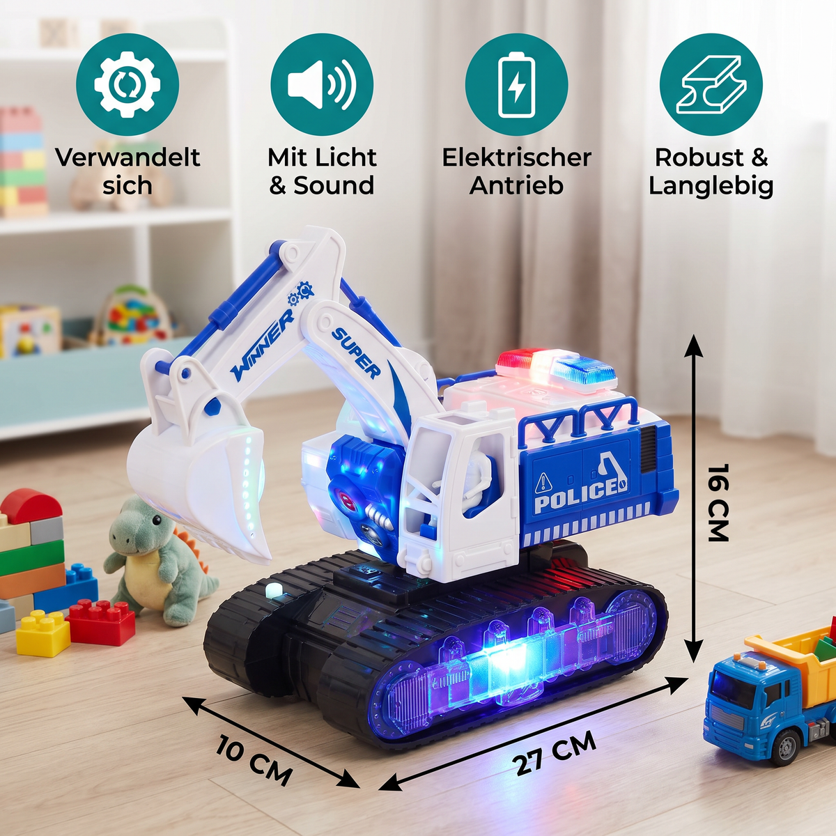 Elektrischer Verwandlungs-Roboter-Bagger mit Licht & Sound