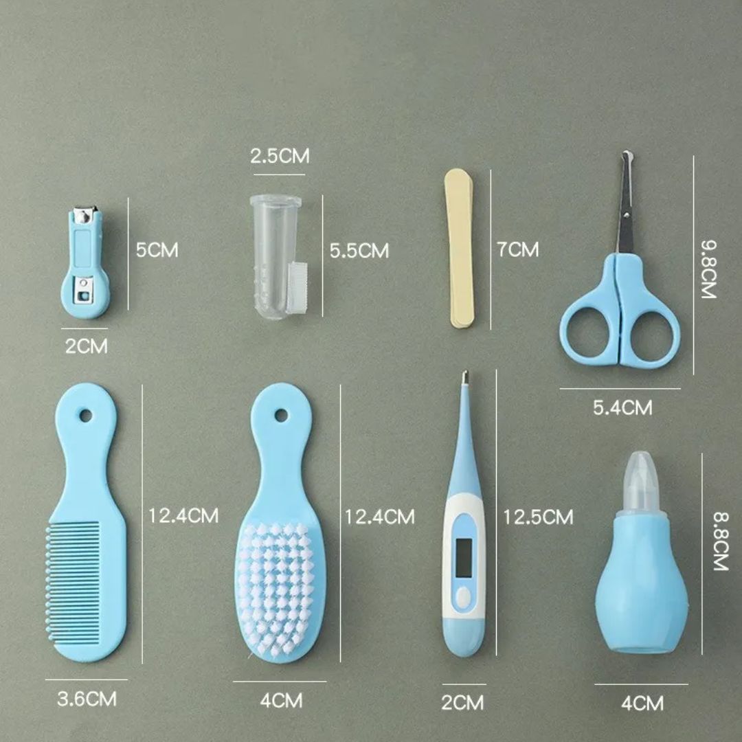 Komplettes Baby Pflege Set mit Nagelknipser, Fieberthermometer, Bürste und Kamm