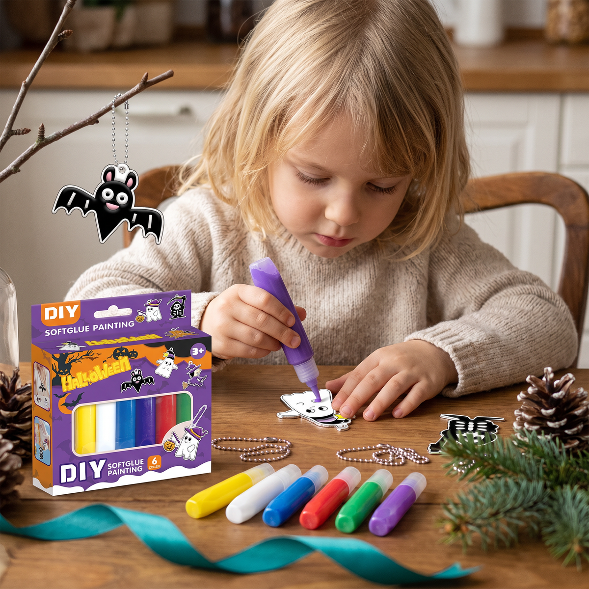 DIY-Weihnachtsanhänger-Bastelset mit kleberfreier Maltechnik für Kinder
