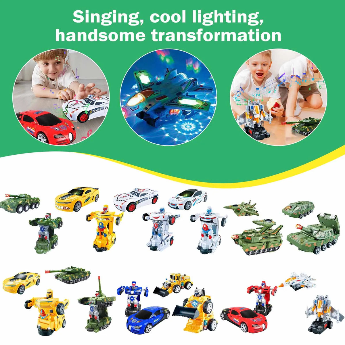 Transformierbares Spielzeugauto mit Lichtern und Musik – Militär-Tank für Kinder
