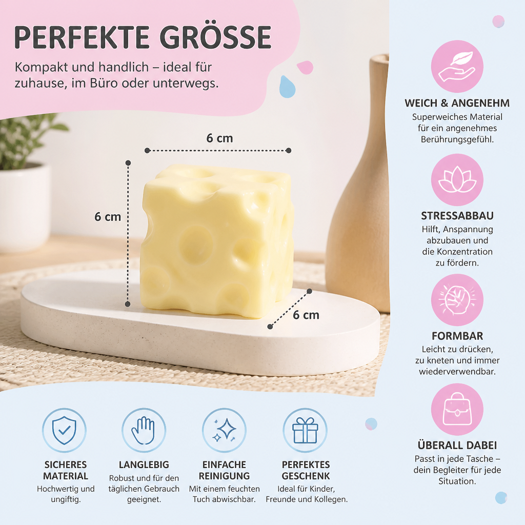 Weicher Käse-Stressball – Weiches, formbares ASMR-Fidget-Spielzeug zum Abbau von Stress und Ängsten