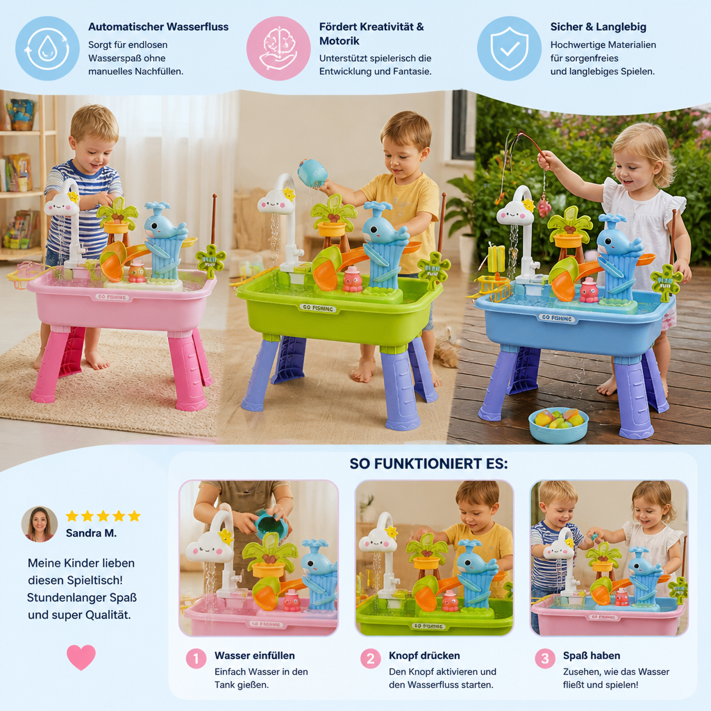 Sommer Wasser-Spieltisch mit automatischem Wasserfluss – Interaktives Spielset für Kinder