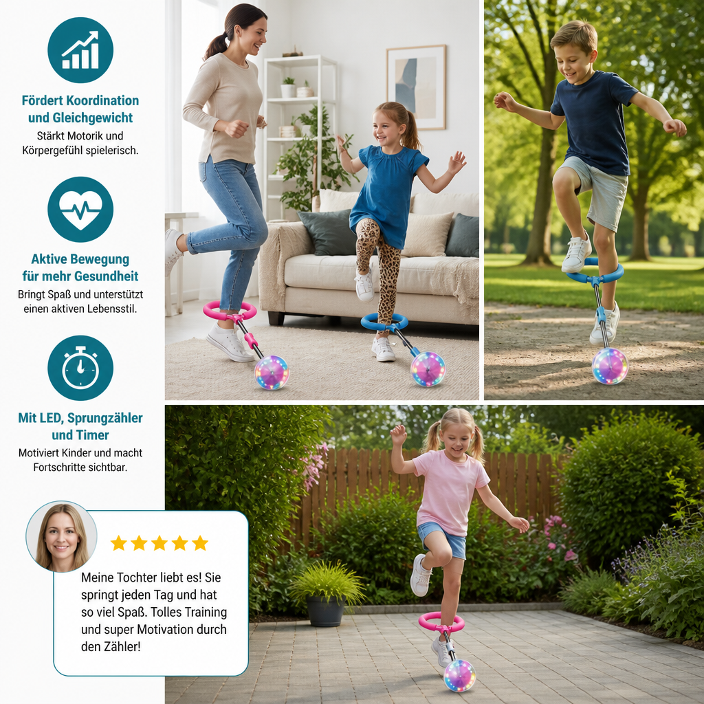 3-in-1 LED-Springball mit Sprungzähler & Timer für Kinder
