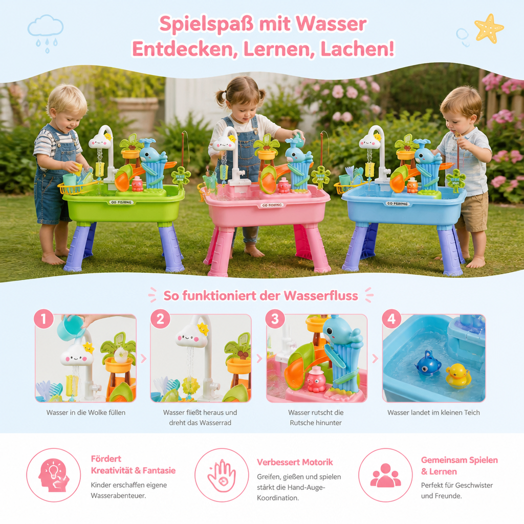 Sommer Wasser-Spieltisch mit automatischem Wasserfluss – Interaktives Spielset für Kinder