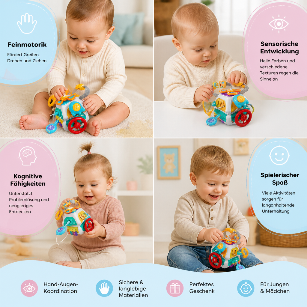 Baby Aktivitätswürfel mit 10 Aktivitäten Montessori Sensorik Lernspielzeug