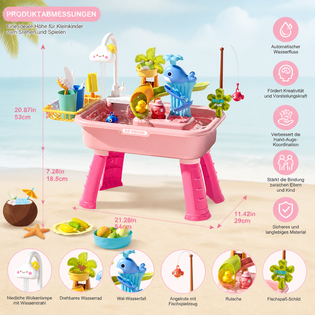 Sommer Wasser-Spieltisch mit automatischem Wasserfluss – Interaktives Spielset für Kinder
