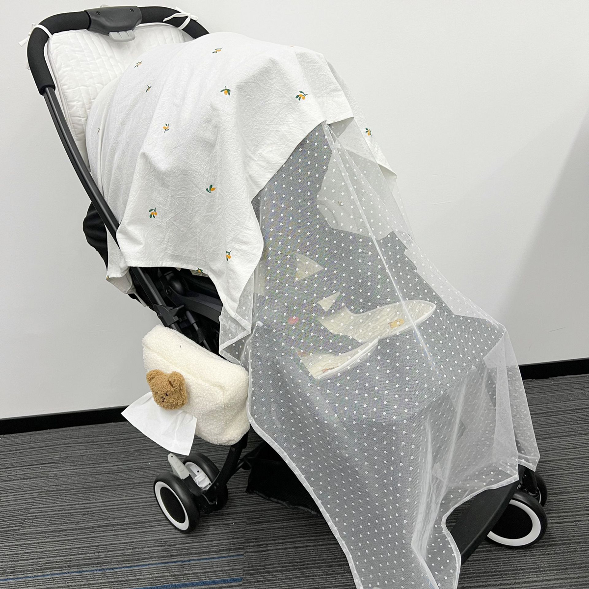 Kinderwagen Abdeckung mit Musselintuch & Moskitonetz für Babys