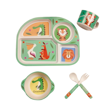 Baby Geschirrset mit Wolkenmotiv – Teller, Schüssel, Becher & Besteck für Kinder