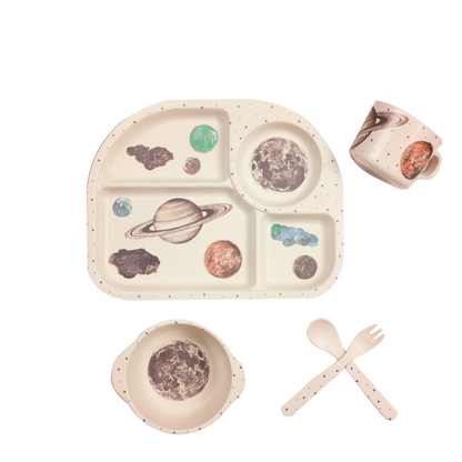 Baby Geschirrset mit Wolkenmotiv – Teller, Schüssel, Becher & Besteck für Kinder