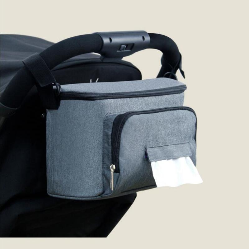 Multifunktionale Kinderwagen-Tasche mit Isolierfach und Feuchttuchspender