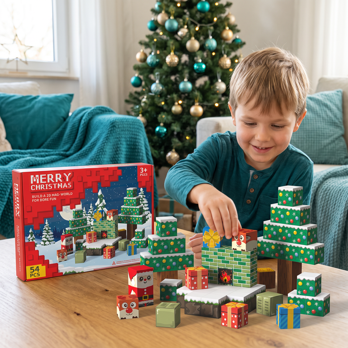 54-teiliges Weihnachts-Magnetbausteinset – Festliches MINT-Konstruktionsspielzeug