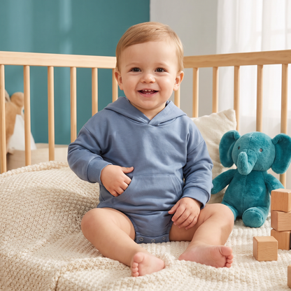Baby-Strampler mit Kapuze – Weicher Langarm-Einteiler mit Fronttasche