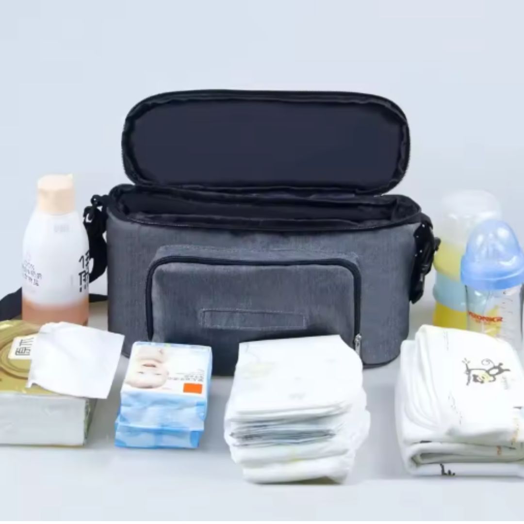 Multifunktionale Kinderwagen-Tasche mit Isolierfach und Feuchttuchspender