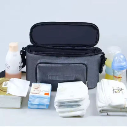 Multifunktionale Kinderwagen-Tasche mit Isolierfach und Feuchttuchspender