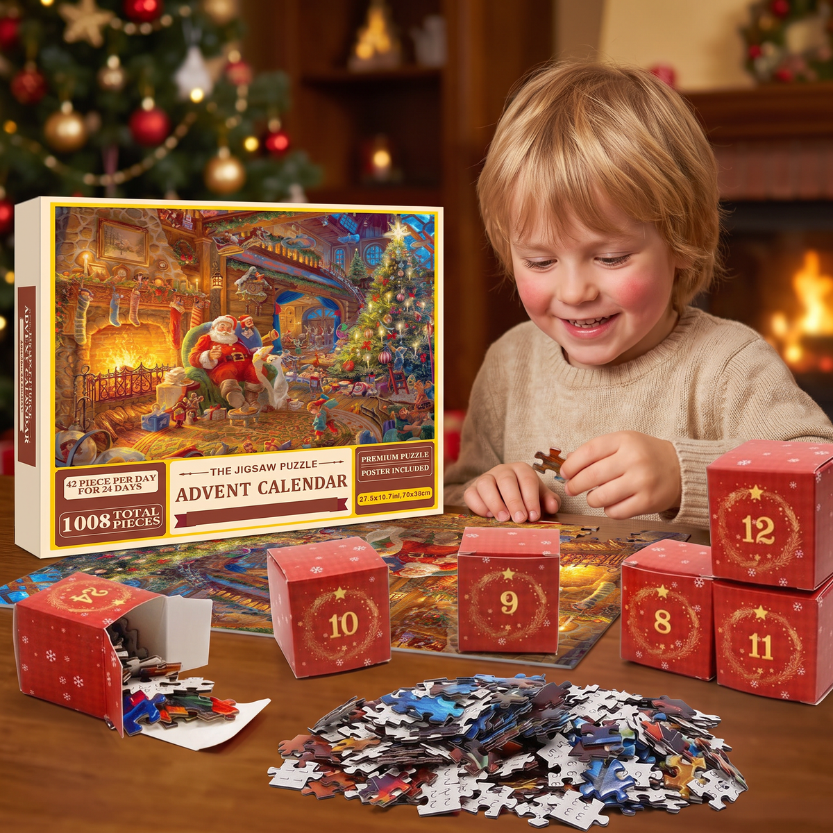 Weihnachts-Puzzle-Adventskalender – 24-Tage-Countdown-Set mit 1008 Teilen