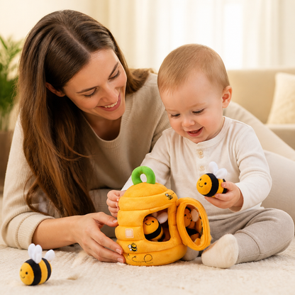 Baby Bienenstock Sensorik Spielzeug mit Bienen Rasseln Quietscher und Spiegel