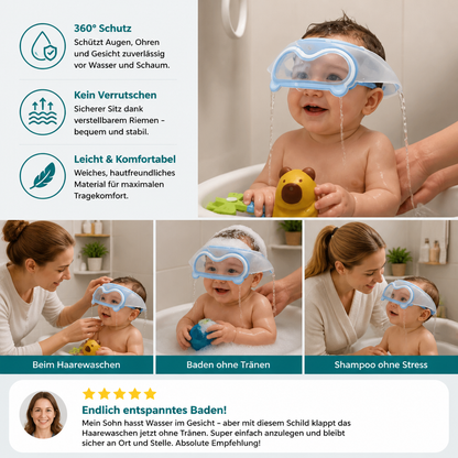 Verstellbarer Baby-Wasser- & Shampoo-Schutzschirm mit 360° Augen- & Ohrenschutz