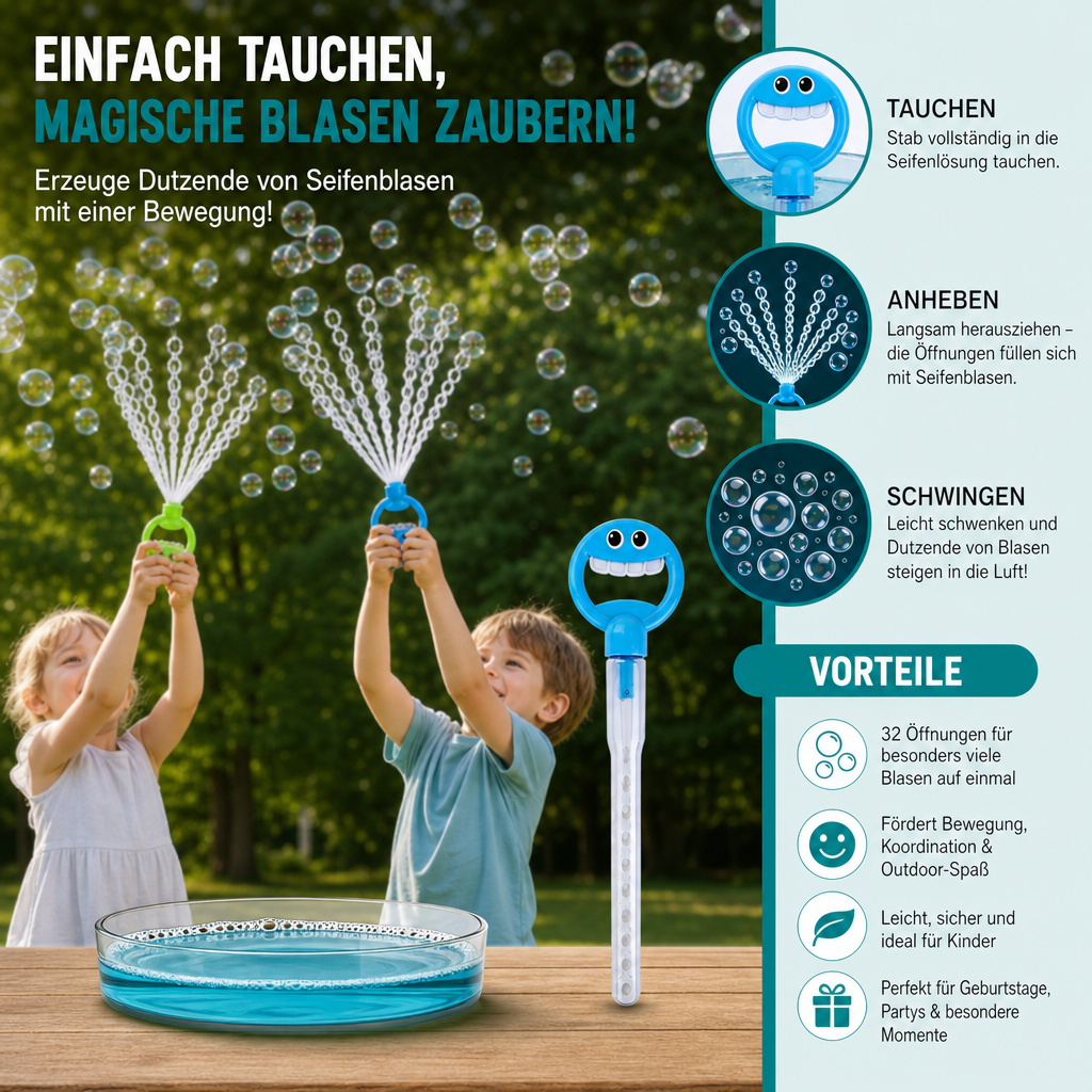 32-Loch-Seifenblasenstab – Riesiger Seifenblasenmacher für Kinder
