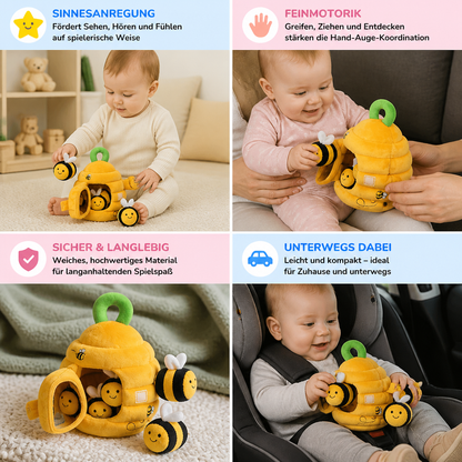 Baby Bienenstock Sensorik Spielzeug mit Bienen Rasseln Quietscher und Spiegel
