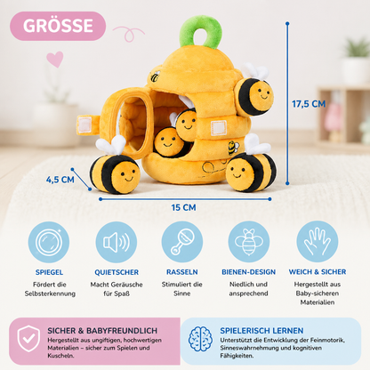 Baby Bienenstock Sensorik Spielzeug mit Bienen Rasseln Quietscher und Spiegel