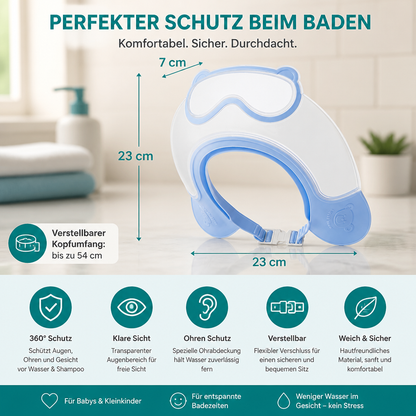 Verstellbarer Baby-Wasser- & Shampoo-Schutzschirm mit 360° Augen- & Ohrenschutz