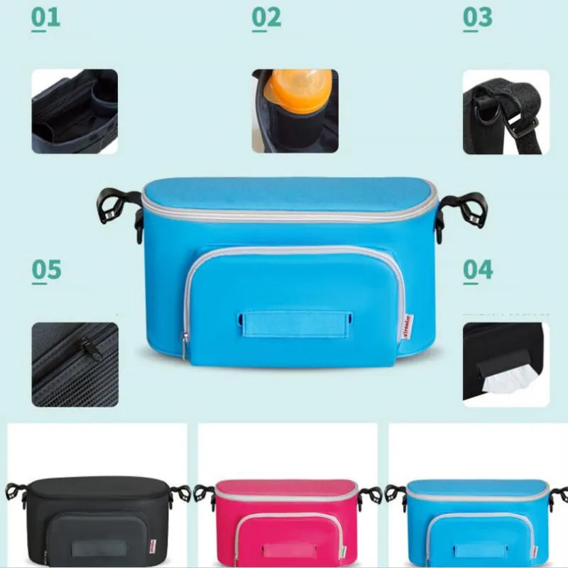 Multifunktionale Kinderwagen-Tasche mit Isolierfach und Feuchttuchspender