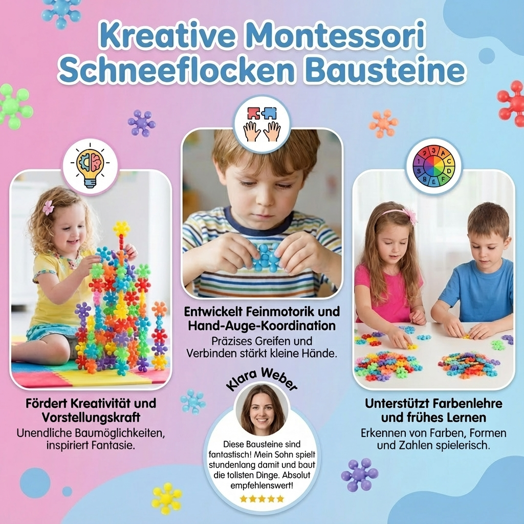 Kreative Montessori Schneeflocken Bausteine