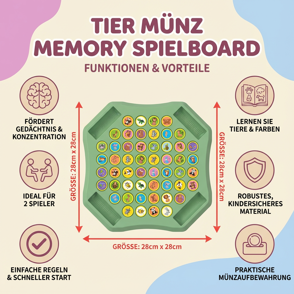 Memory Tiermünzen Familien Spielbrett