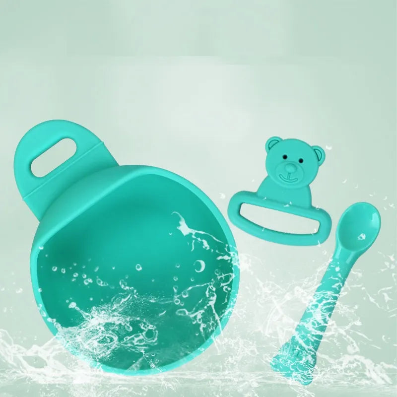 Silikon Baby Schüssel mit Löffel – Rutschfestes Fütterset mit Saugnapf und Tierdesign