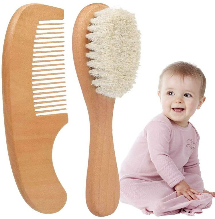 Baby Bürste und Kamm Set – Holzhaarbürste mit Naturborsten für Neugeborene