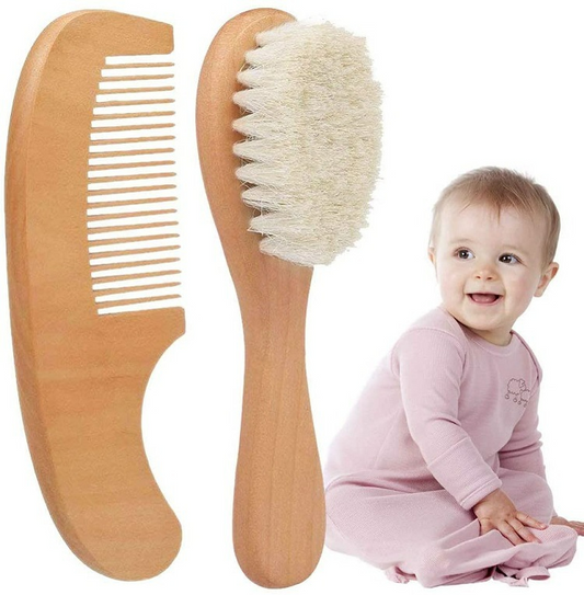 Baby Bürste und Kamm Set – Holzhaarbürste mit Naturborsten für Neugeborene