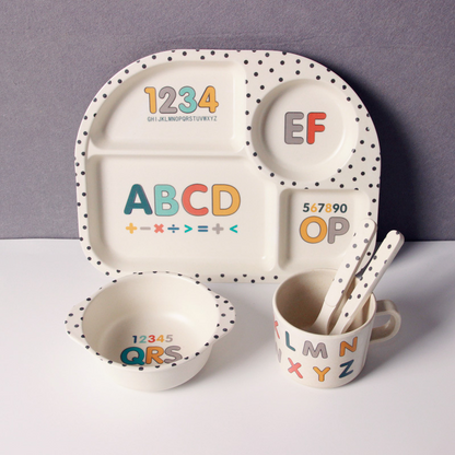 Baby Geschirrset mit Wolkenmotiv – Teller, Schüssel, Becher & Besteck für Kinder