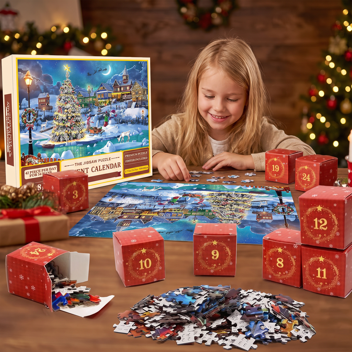 Weihnachts-Puzzle-Adventskalender – 24-Tage-Countdown-Set mit 1008 Teilen
