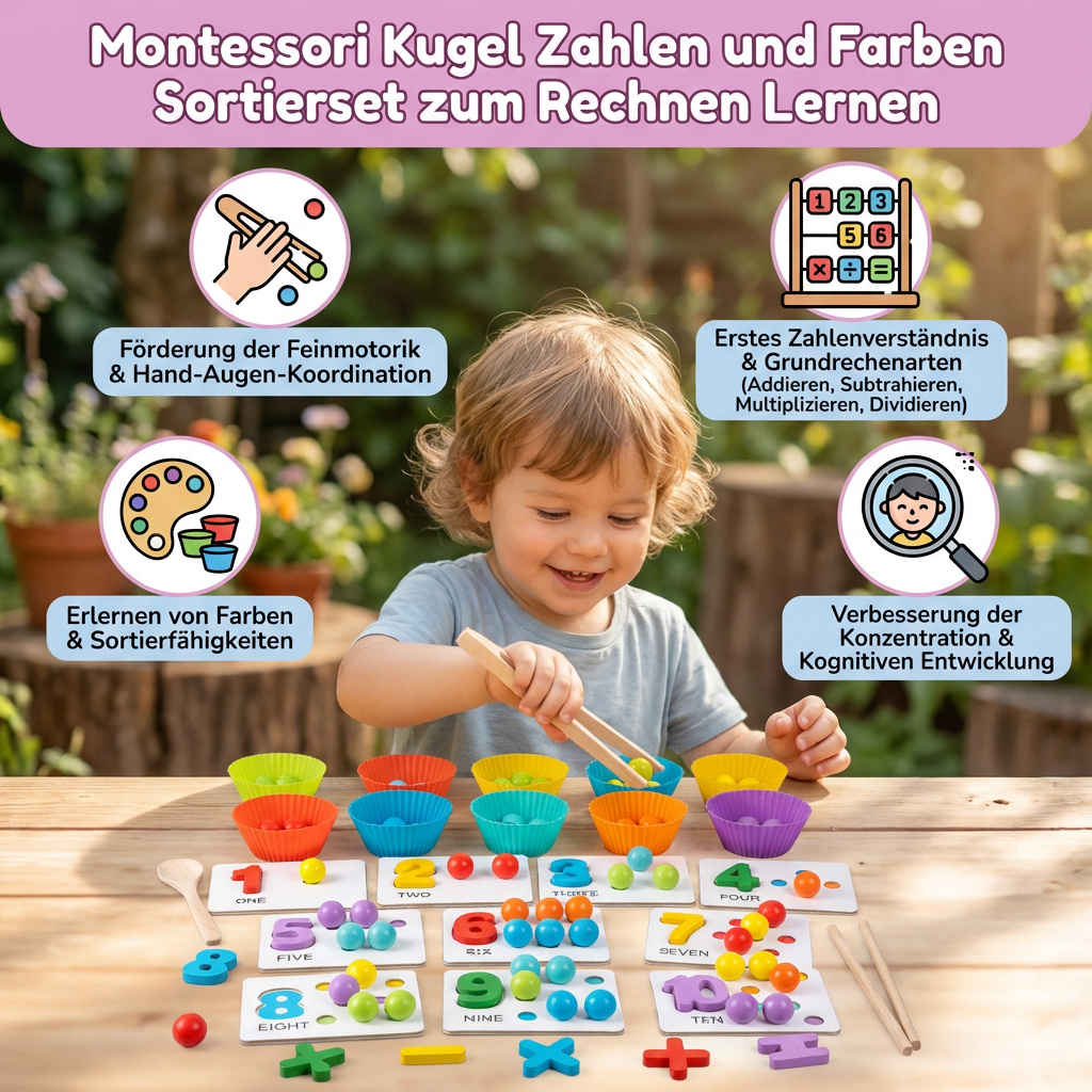 Montessori Kugel Zahlen und Farben Sortierset zum Rechnen Lernen
