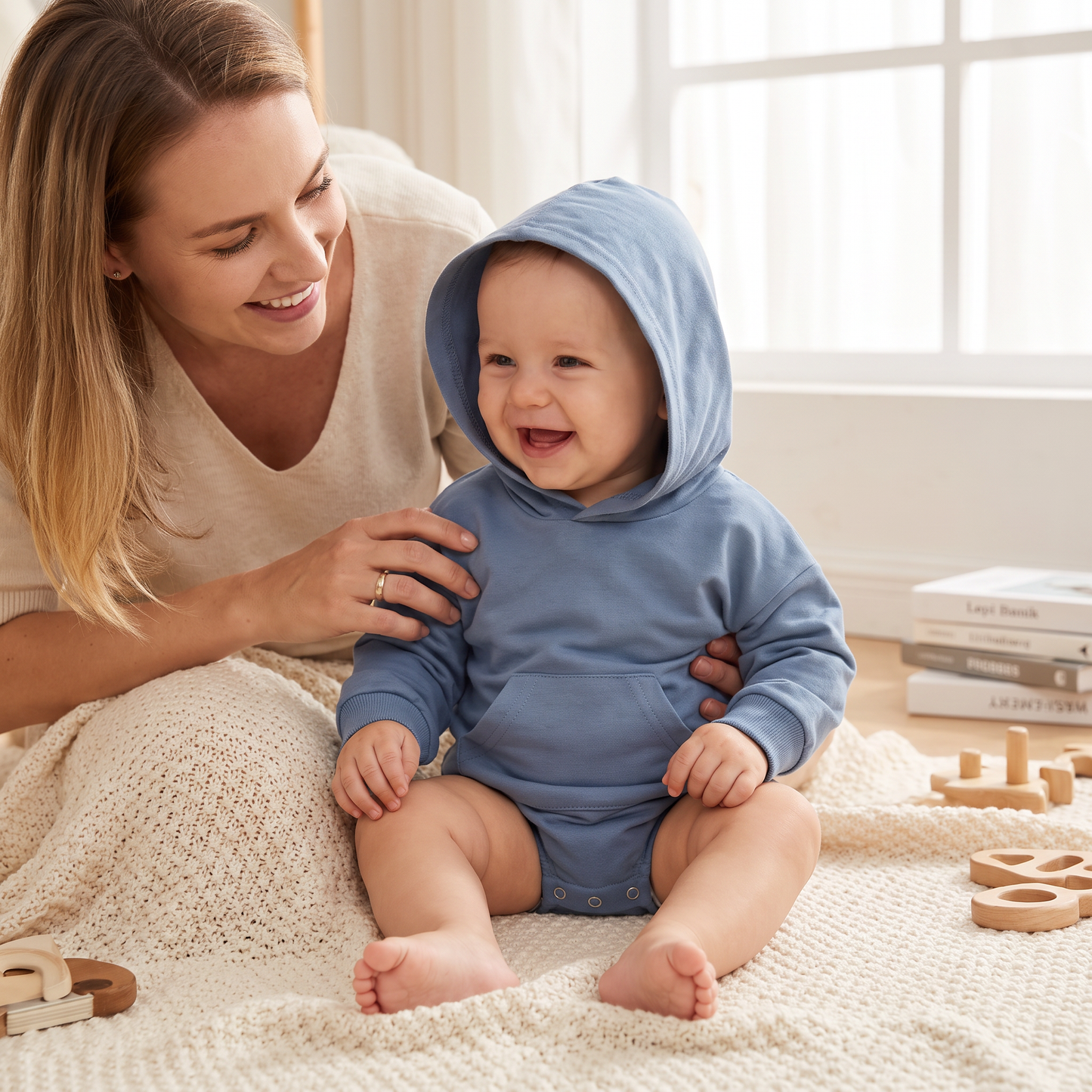 Baby-Strampler mit Kapuze – Weicher Langarm-Einteiler mit Fronttasche
