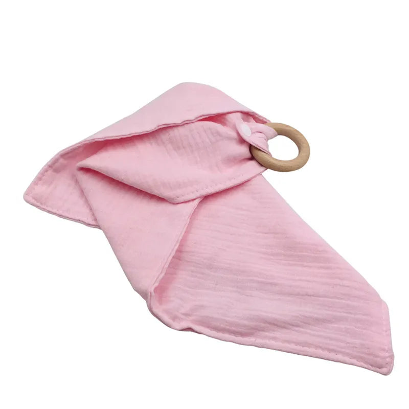 Baby Beißringe mit Holzring – Weiche Muslin Tücher Beißhilfe