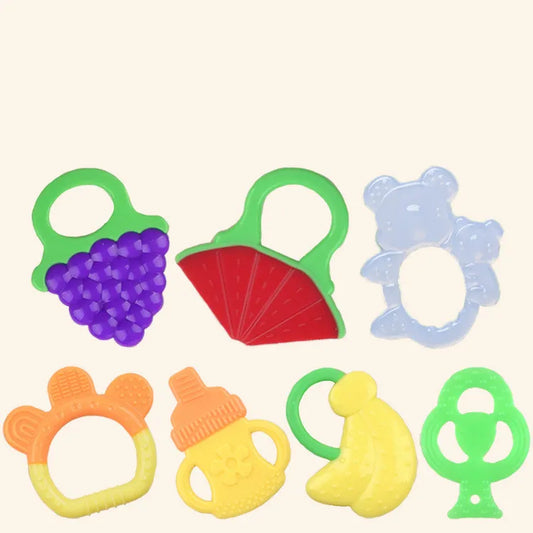 Baby Beißring Set – Bunte Silikon Beißringe in Frucht- und Tierdesign