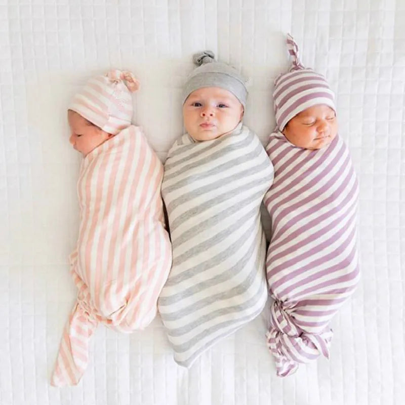 Baby Wickeltuch Set mit Mütze – Weiches Neugeborenen Pucktuch